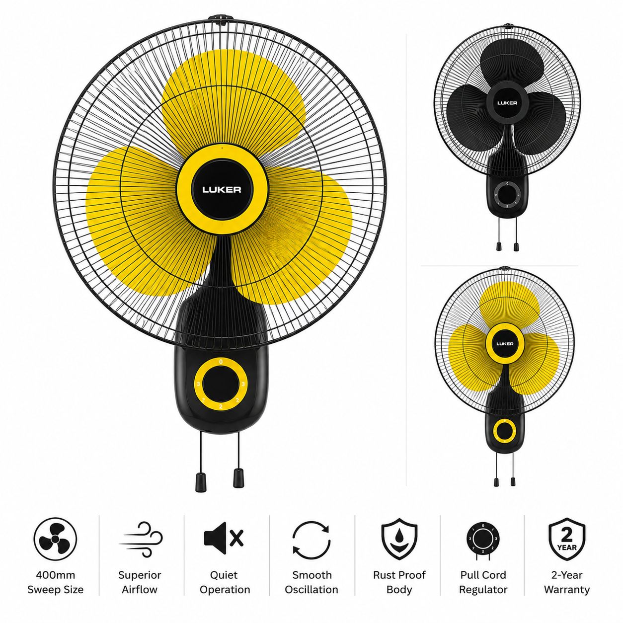 Pablo Plus 400mm Wall Fan | Quiet High-Speed Cooling | Rust-Proof Body | Smooth Oscillation | 2-Year Warranty